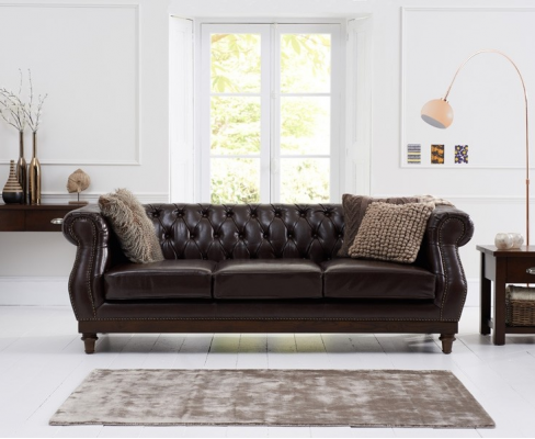 Chesterfield Designer Brauner 3-Sitzer Luxus Wohnzimmer Sofa