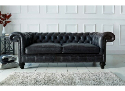 Designer grauer Chesterfield 3-Sitzer Luxus Wohnzimmer Couch