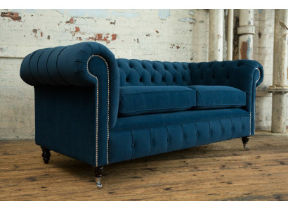 Blauer Luxus Polster Chesterfield Dreisitzer Designer 3-er Couch