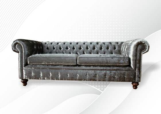 Dreisitzer Sofa 3 Sitz Couch Chesterfield Polster Sitz Garnitur Samt Graue Samt