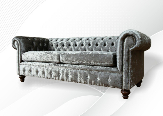 Dreisitzer Sofa 3 Sitz Couch Chesterfield Polster Sitz Garnitur Samt Graue Samt