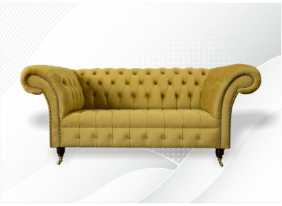 Chesterfield Design Luxus Polster Sofa Couch Sitz Garnitur Textil Gelb Neu