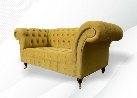 Chesterfield Design Luxus Polster Sofa Couch Sitz Garnitur Textil Gelb Neu