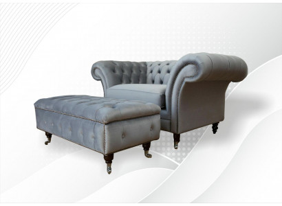 Design Chesterfield Stoff Couch Sessel 1.5-er Polster Sofas Lounge Club Neu