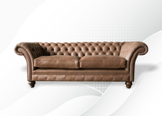 Design Sofa 3 er Couch Textil Polster Braun Klassische Sofas Chesterfield Neu