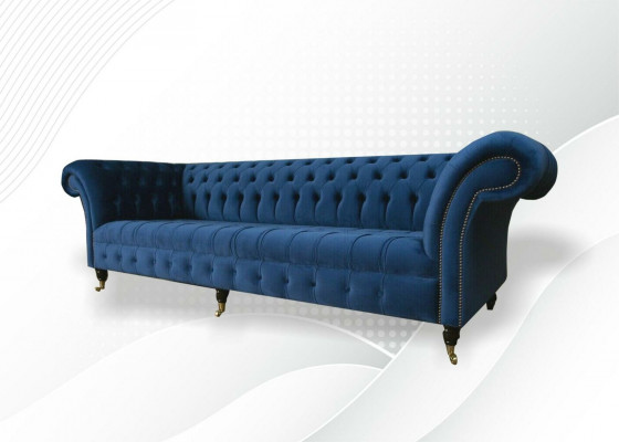 Design Sofa 4 er Couch Textil Polster Blau Klassische Sofas Chesterfield Neu
