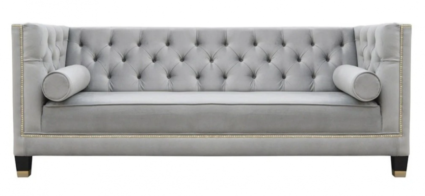 Luxus Graue Chesterfield Samt Dreisitzer Polster Möbel Hotel Wohnzimmer Praxis