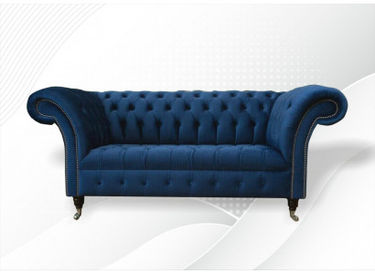 Design Chesterfield Sofagarnitur 2 Sitzer Couch Textil Blau Polster Sofas Blaue