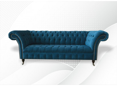 Designer Couch Sitz Polster 3 Sitzer Blau Stoff Garnitur Sofa Möbel Turkis Neu