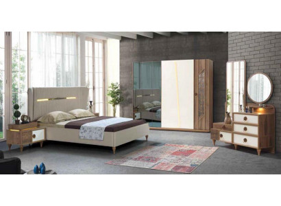 Design Schlafzimmer 5tlg. Set Bett Nachttische Kommode Kleiderschrank Komplett
