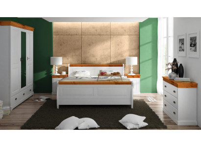 Landhaus Bett Kleiderschrank Nachttisch Schlafzimmer Komplett Holz Set 5tlg Neu