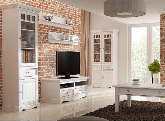 Wohnzimmer Set Wandregal Kommode Sideboard Wohnwände Vitrine Landhaus 4tlg. Neu