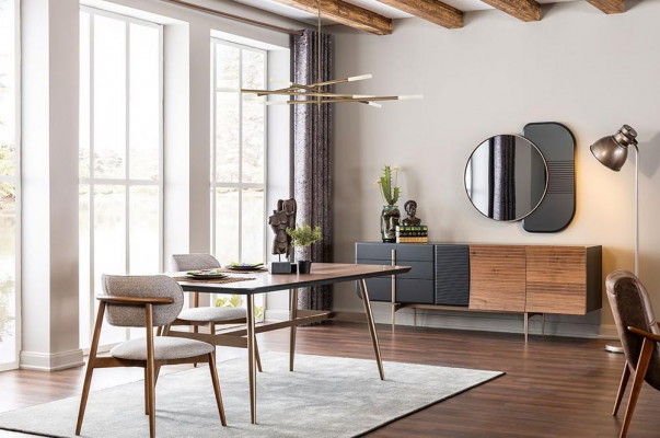 Essgruppe Esszimmer Esstisch Stühle Sideboard Set 7tlg Holz Braun Neu