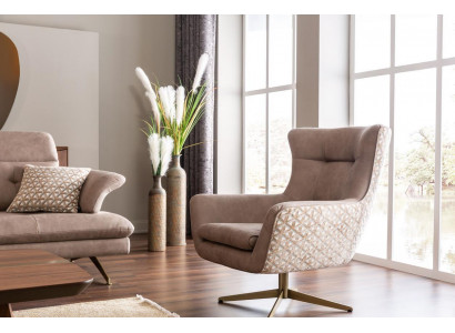 Moderner Sessel Ohrensessel Luxus Cocktailsessel Beige Kunstleder Neu