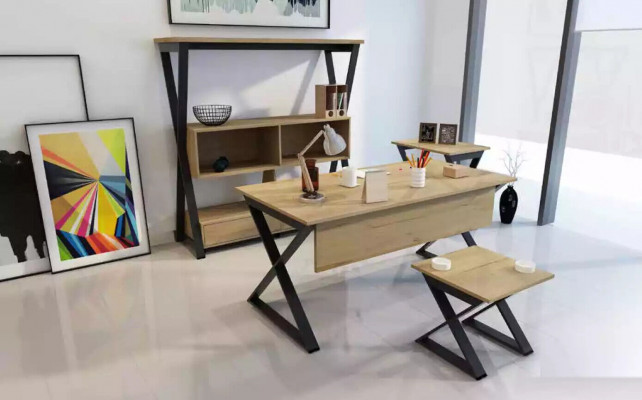 Braunes Möbelset Schreibtisch Büchrregal Couchtische Konsolentisch 4tlg.