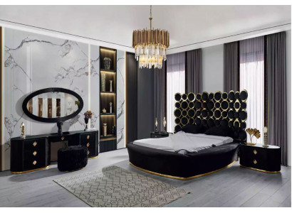 Komplettes Schlafzimmer Set Luxusbett 2x Nachttische Schminktisch Spiegel 5tlg