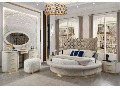 Moderne Schlafzimmergarnitur Bett + 2x Nachttische + Schminktisch + Spiegel 5tlg