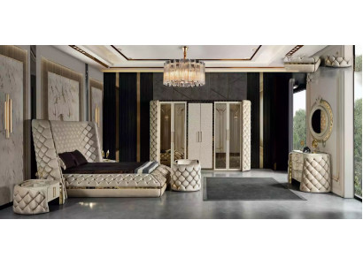 Schlafzimmer Set Chesterfield Möbel Design Bett Kleiderschrank Spiegel 7tlg.