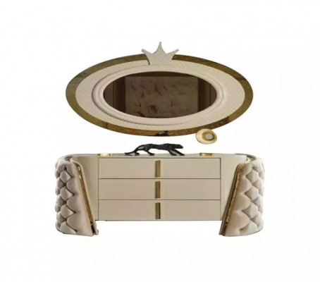 Schlafzimmer Set Chesterfield Möbel Design Bett Kleiderschrank Spiegel 7tlg.