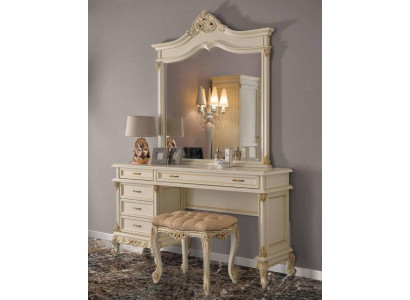 Schminktisch mit Spiegel Luxus Konsole Kommode Schlafzimmer Barock Rokoko Massivholz