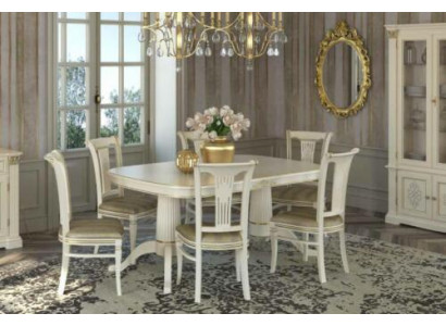 Ess Gruppe Zimmer Stuhl Tische Set 4 Stühle + Tisch Möbel Massivholz Sitz Polster Neu