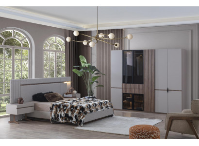 Schlafzimmer Set Luxus Design Bett 2x Nachttisch Kleiderschrank 4tlg Neu