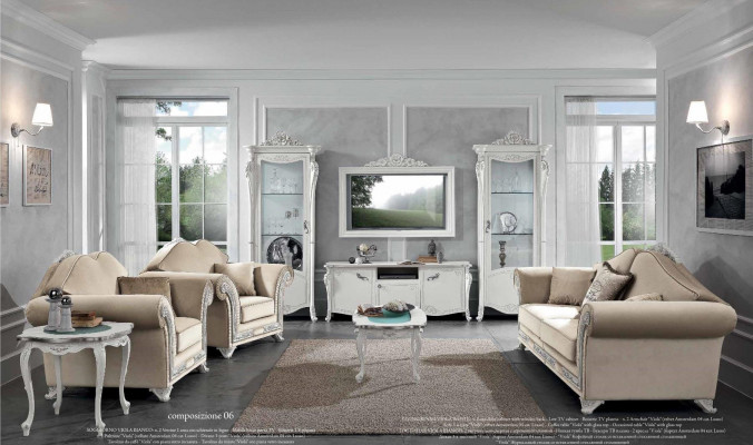 Klassisches 9-teiliges Wohnzimmerset in den Farben Beige und Weiß