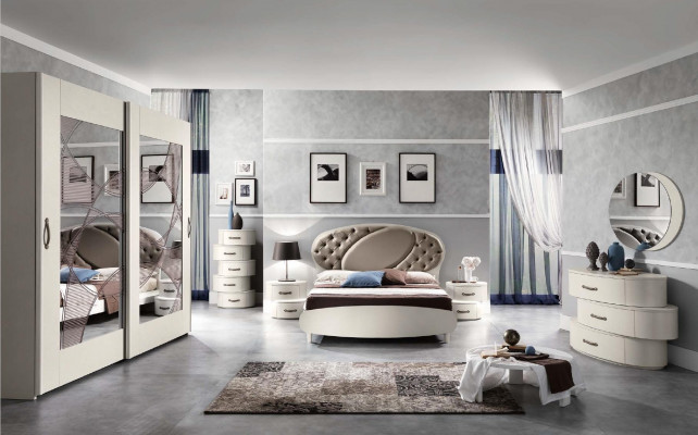 Garnitur Set 7tlg. Schlafzimmer Bett Nachttisch Kommode Spiegel Kleiderschrank