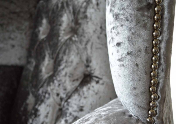 Ohrensessel Chesterfield Sessel Couch 1 Sitzer Grau Stoff Textil Neu