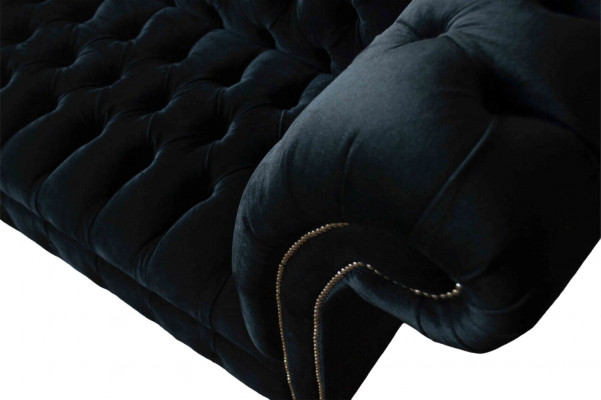 Sofa Luxus Textil Chesterfield Couch Polster 3 Sitzer Garnitur Blau Samt