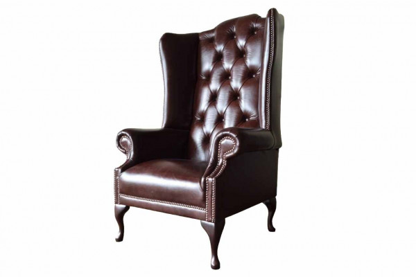 Sessel 1 Sitzer Braun Wohnzimmer Leder Design Chesterfield Ohrensessel