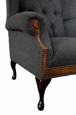 Chesterfield Sessel Grau Wohnzimmer Klassische Textil Ohrensessel Möbel
