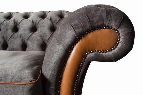 Chesterfield Sofa 3 Sitzer Design Couch Polster Stoff Polster Grau 