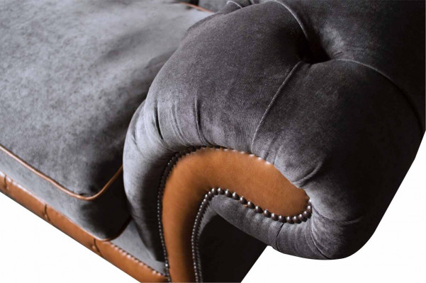 Chesterfield Sofa 3 Sitzer Design Couch Polster Stoff Polster Grau 