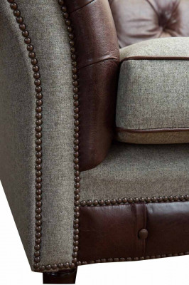 Chesterfield Ohrensessel Grau Sofagarnitur Sessel Couch Ledersofa Neu