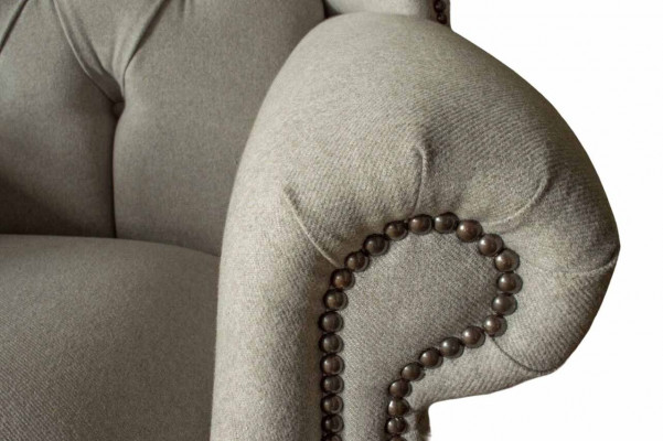 Grauer Ohrensessel Sessel Design Polster Chesterfield Textil Wohnzimmer