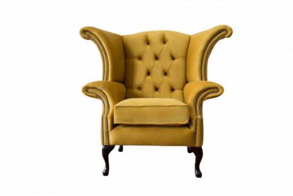Ohrensessel Sessel Gelb Design Polster Couch Chesterfield Textil Luxus