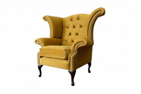 Ohrensessel Sessel Gelb Design Polster Couch Chesterfield Textil Luxus