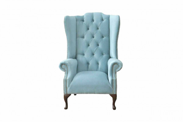 Babyblauer Ohrensessel Sessel Design Polster Sofa Couch Chesterfield Textil Neu