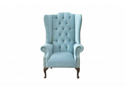 Babyblauer Ohrensessel Sessel Design Polster Sofa Couch Chesterfield Textil Neu