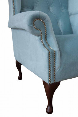 Babyblauer Ohrensessel Sessel Design Polster Sofa Couch Chesterfield Textil Neu