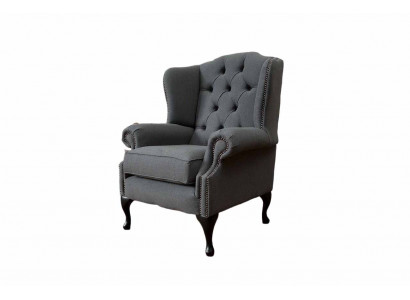 Grau Ohrensessel Sessel Design Polster Sofa Couch Chesterfield Textil Neu