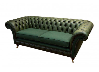 Design Sofa 3 Sitzer Polsterung Leder Sofas Textil Chesterfield Grün