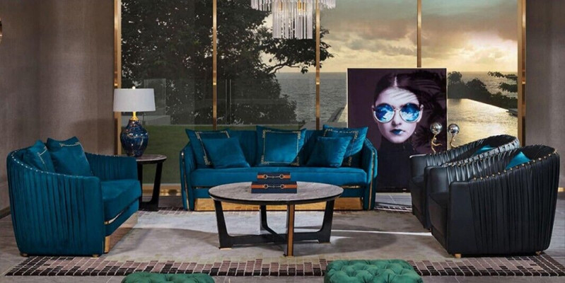 Sofagarnitur 5tlg. Set Sofa Sitzer Couchtisch Couch Modern Sofas Ledersofa