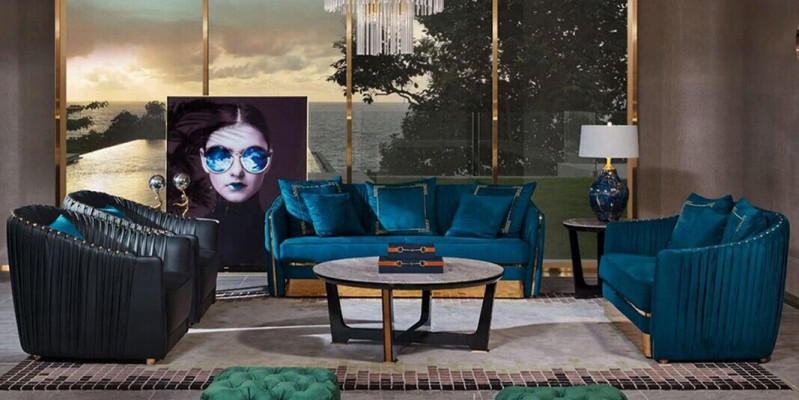 Sofagarnitur 5tlg. Set Sofa Sitzer Couchtisch Couch Modern Sofas Ledersofa