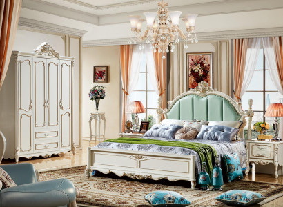 Bett Blau Schön Elegantes Design Schlafzimmer Polster Leder Betten