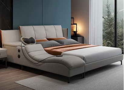 Multifunktion Doppel Luxus Design Leder Bett Polster Betten Hotel Sound Neu