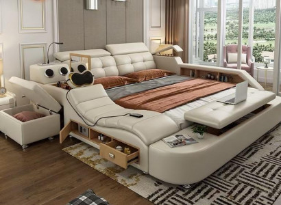 Multifunktions Bett Luxus Design Leder Betten Doppel Regal 180x200cm