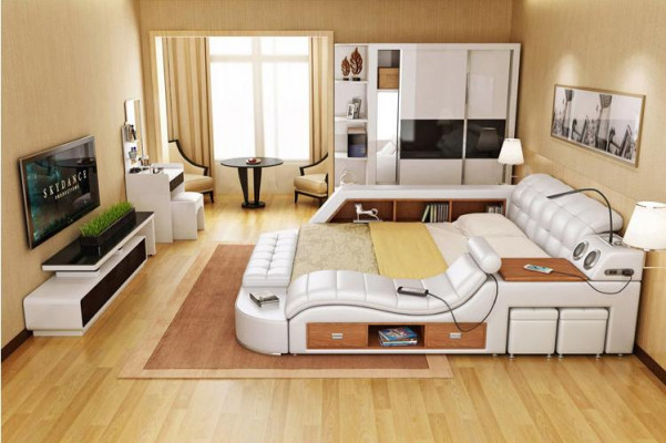 Multifunktion Bett Regal Schrank USB Ladestation Doppel Leder Betten