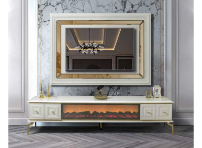 sideboard Schrank rtv mit Kamin Wohnwand Set TV Panel Edelstahl Luxus Möbel